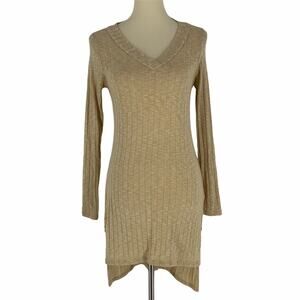 Anthropologie Deletta Tan Ribbed Tunic Top Women's Size XS